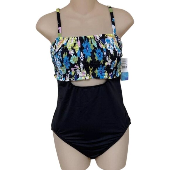 Beach Betty Miracle Brand One Piece Swimsuit Size Medium Cut-Out Smock Tie Back - Picture 3 of 7